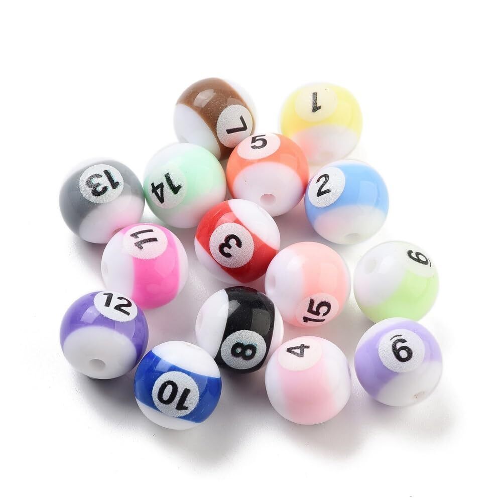 2526 200 pcs Random 15mm Acrylic Round Billiards Beads Colorful Chunky